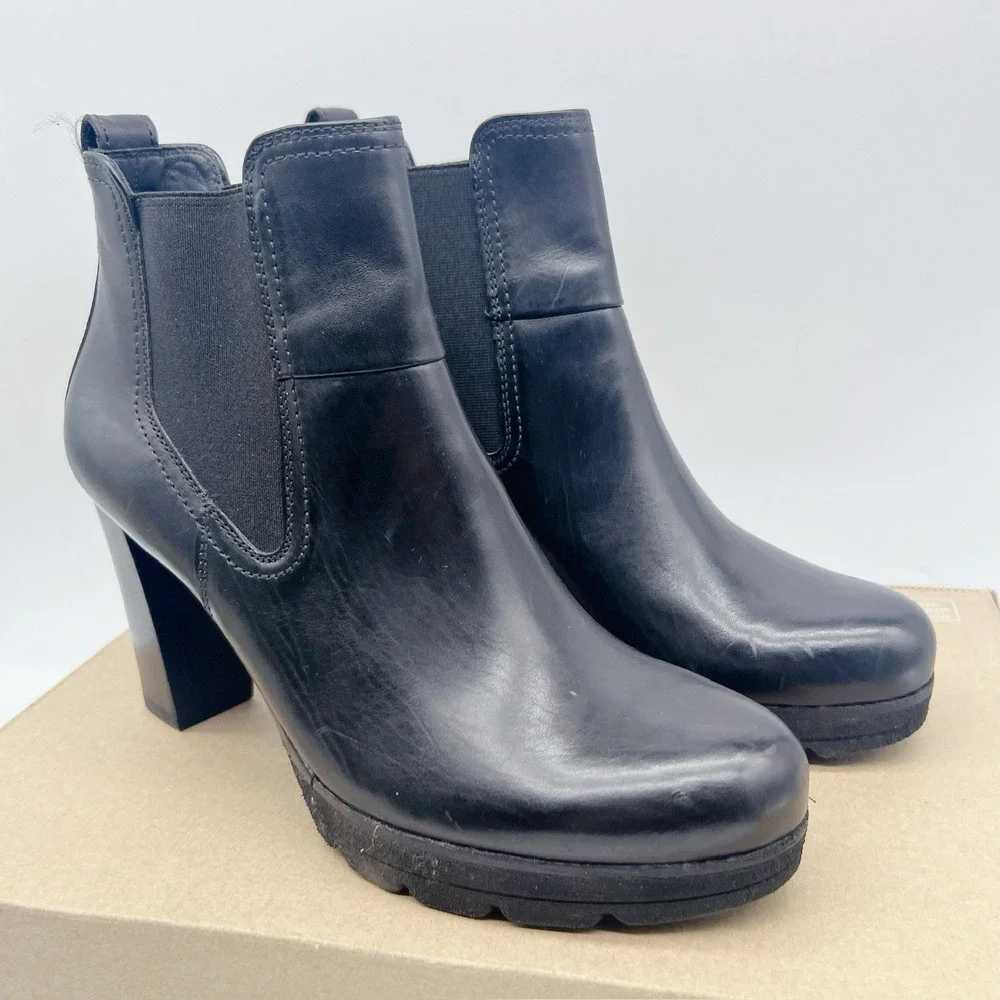 Paul Green Dallas Chelsea Bootie Boots Platform Heel Black Leather UK 5.5 US 8